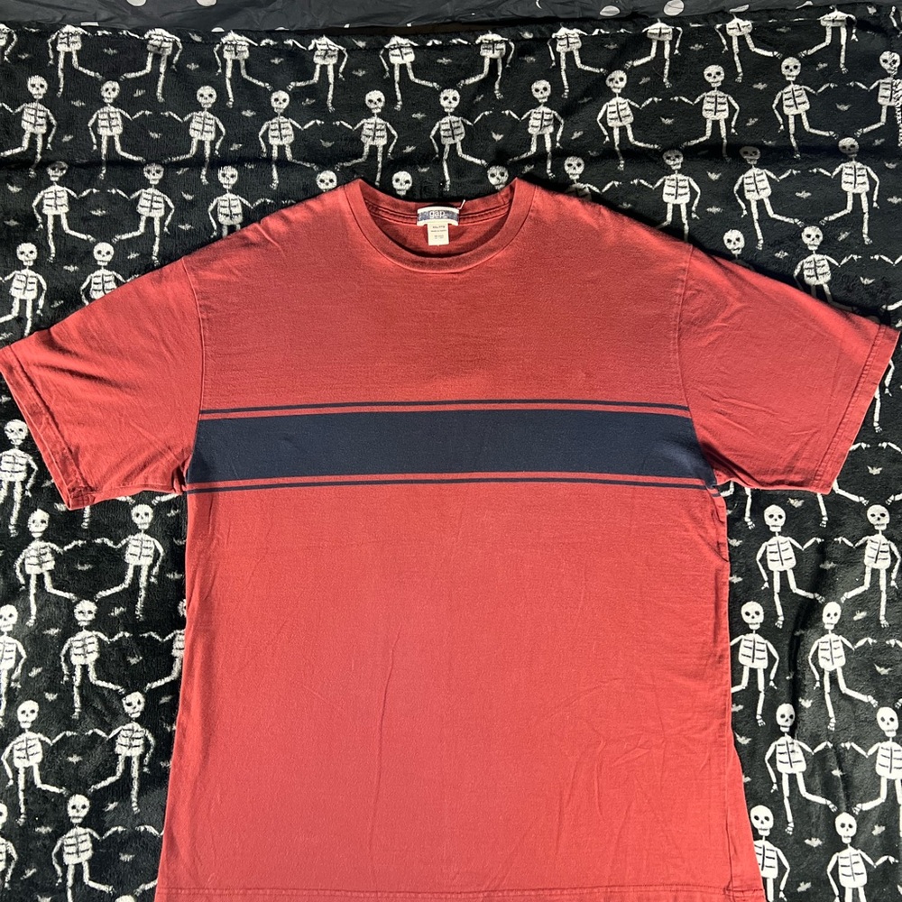 Vintage RARE GAP Made in Russia - Men's Orange T-Shirt with Navy Stripe